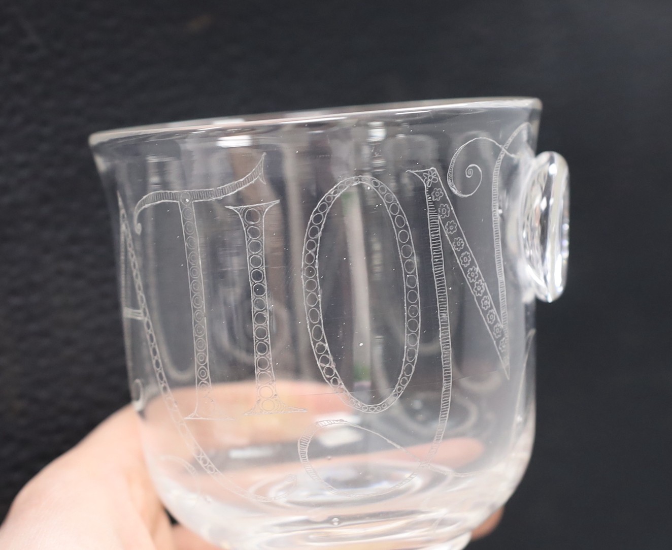 An unusual 19th century sealed rummer, diamond point engraved 'CONSELLATION, 13cm